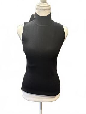NWT Black sleevless mock neck with pearl embellishments XS